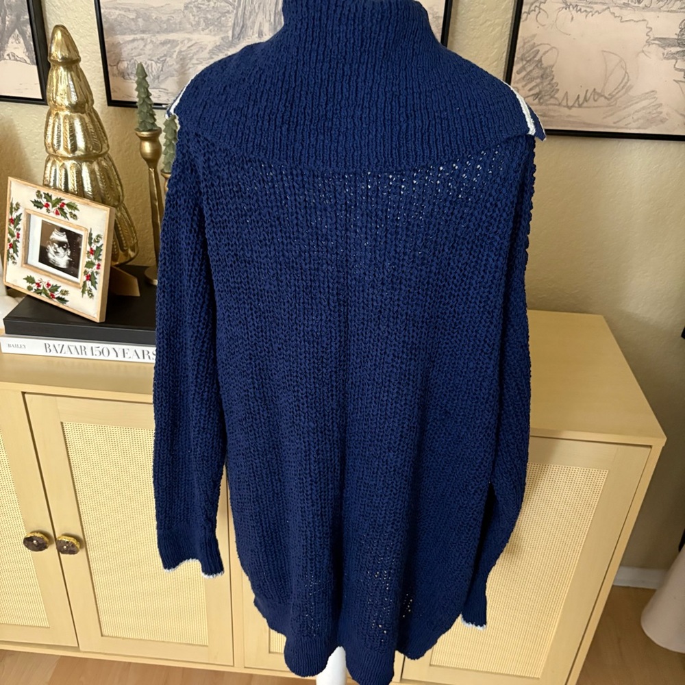 J CREW Textured Sailor Cardigan Sweater Blue White Size Medium Preppy‎ Nautical - Picture 8 of 12